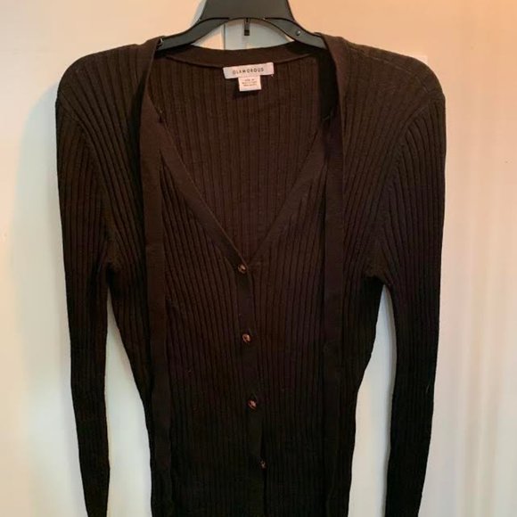 Glamorous Black ribbed Cardigan with ties - Picture 2 of 2
